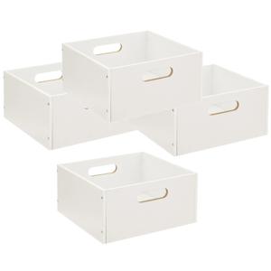 5five Opbergmand/kastmand van hout - Set van 4x stuks - wit - 14 Liter - 31 x 31 x 15 cm - Opbergbox