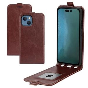 iPhone 14 Plus Verticale Flip Case met Kaartsleuf - Bruin