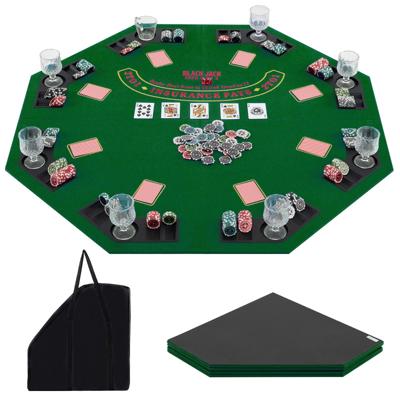 Pokermat 120 x 120 cm Texas Hold'em Pokertafelhoes Opvouwbaar voor 8 Spelers met Bekerhouders Groen