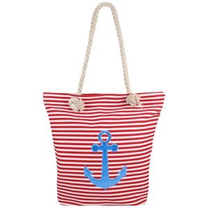 Strandtas strepen rood/wit met anker 34 x 37 cm