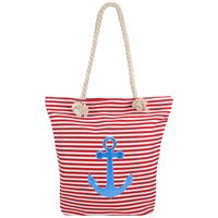 Strandtas strepen rood/wit met anker 34 x 37 cm