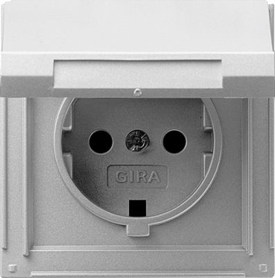Stopcontact buiten Gira TX 44 met randaarde en klapdeksel aluminium inbouw