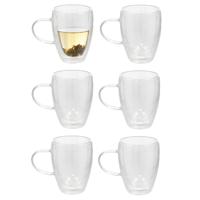 Gerimport Theeglazen Stripes - 6x - dubbelwandig - borosilicaatglas - 350 ml - H11,6 cm - koffieglas