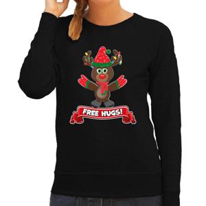 Foute Kersttrui/sweater voor dames - free hugs - zwart - rendier