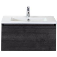 Frozen Badmeubelset 80 cm - Greeplijst in Kleur - Black Oak - Keramische Wastafel Wit 1 Kraangat