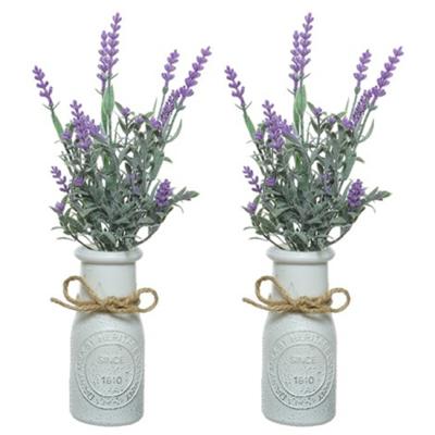 Lavendel kunstplant - 4x stuks - in witte pot - lila paars - H32 cm - lavandula