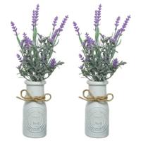 Lavendel kunstplant - 4x stuks - in witte pot - lila paars - H32 cm - lavandula