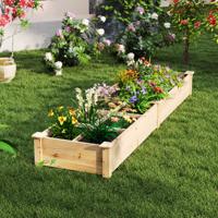 Verhoogde Houten Tuinbak met 2 Bloembakken en Verdelers 228 cm Massief Houten Tuinbak voor Bloemen Groenten Fruit