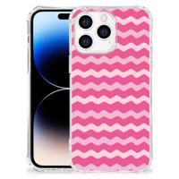 Apple iPhone 14 Pro Max Doorzichtige Silicone Hoesje Waves Pink