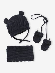 Set voor babymeisjes met muts + snood + wanten marineblauw