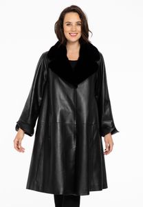 Mantel met bontkraag LEATHER 46 black
