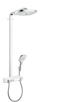 Hansgrohe Raindance Select E300 showerpipe: met Showertablet 300 opbouwkraan thermostatisch met handdouche 3jet en hoofddouche 3jet wit/chroom 27127400