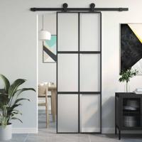 Schuifdeur 76x205 cm gehard glas en aluminium zwart
