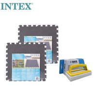 Intex - Zwembadtegels Grijs - 2 verpakkingen van 8 tegels - 4m² & WAYS scrubborstel