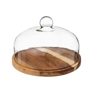 Secret de Gourmet dienblad met stolp - acacia hout - 30 cm - serveerplank/kaasplank/cake platter