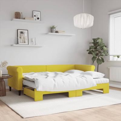 Slaapbank onderschuifbed en matrassen 80x200 cm fluweel geel