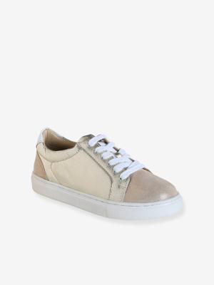 Leren kindersneakers met veters goud