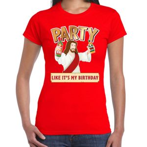 Fout kerst t-shirt rood met party Jezus voor dames