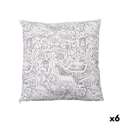 Kussen Pincello Wit Zwart 43 x 13 x 43 cm Om te schilderen (6 Stuks)