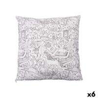 Kussen Pincello Wit Zwart 43 x 13 x 43 cm Om te schilderen (6 Stuks)