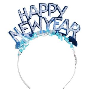 Diadeem Happy New Year blauw voor volwassenen