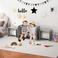 3-delige Kindertafel Stoelen set Kinderset Hout Kindermöbel Leertafel Grijs
