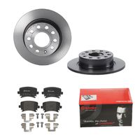 Remmenset, remschijf BREMBO, Remschijftype: Massief, Inbouwplaats: Achteras, u.a. fÃ¼r VW, Skoda, Audi, Seat