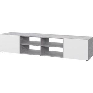 PILVI TV-standaard - Wit en lichtgrijs beton - L 185 x D 42 x H 31 cm