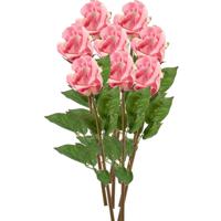 Kunstbloemen boeket Roos Bud - 8x - 58 cm - roze - Kunst zijdebloemen