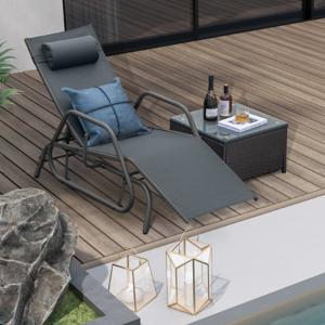 Zonneligstoel met Schommelfunctie Ligstoel met Verstelbare Rugleuning Hoofdkussen Relaxstoel Terrasligstoel voor Zwembad/Tuin (Grijs)
