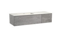 Storke Edge zwevend badmeubel 150 x 52 cm beton donkergrijs met Mata asymmetrisch linkse wastafel in mat witte solid surface
