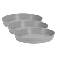 EDA Bloempot onderschaal Toscane - 3x stuks - kunststof - grijs - D23 cm - opvangschalen