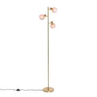 QAZQA Art Deco vloerlamp goud met roze glas 3-lichts - Vidro