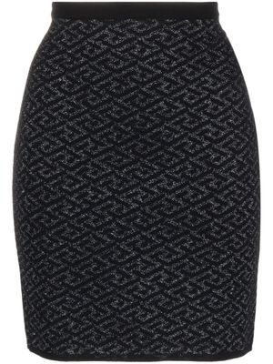 Versace jupe en maille à logo en jacquard - Noir