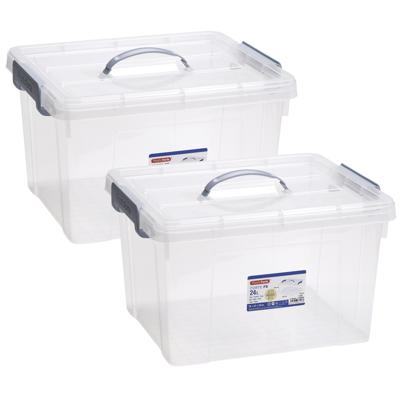 Opslagbox AZUL serie - 2x - met deksel - transparant - 24 liter - 42 x 36 x 25 cm - kunststof