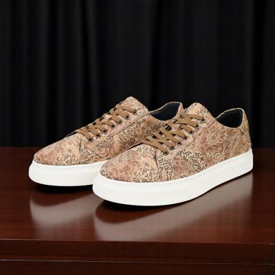 Sand Paisley Panther Sneakers Lureaux - Handgemaakte Nette Schoenen Voor Heren