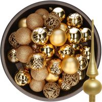 37x stuks kunststof kerstballen 6 cm incl. glazen piek mat goud - Kerstbal - thumbnail