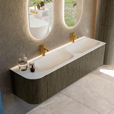 Badmeubel Mondiaz Kurve | 165 cm cm | Meubelkleur Shadow | Wastafelkleur Talc | Solid surface | Dubbel / Rechts spoelbak | 2 kraangaten