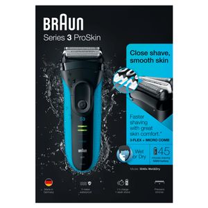 Braun S3 ProSkin 3040s Elektrisch Scheerapparaat, Zwart/Blauw - Oplaadbaar Scheerapparaat