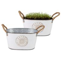 Plantenpot/bloempot teil voor buiten - 2x - zink - ivoorwit - L29 x D18 x H15 cm