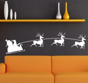 Muursticker kerstman slee herten