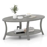 Ovale Salontafel met Opbergruimte Woonkamer Tafel 2-laags Bijzettafel Salontafel Koffietafel Grijs