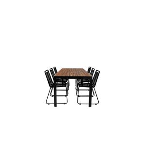 Bois tuinmeubelset tafel 90x205cm en 6 stoel stapelS Lindos zwart, naturel.