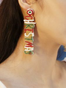Merry Christmas Letters Handmade Beaded Dangle Earrings