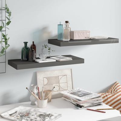 Wandschappen zwevend 2 st 60x23,5x3,8 cm MDF hoogglans grijs