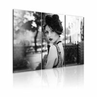 Schilderij - Elegante vrouw in retro-stijl, 3 luik, Zwart/Wit, 60x40cm, Premium print