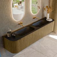 Badmeubel Mondiaz Kurve | 200 cm | Meubelkleur Dusk | Wastafelkleur Urban | Solid surface | Wasbak beiden zijden spoelbak | Zonder kraangat(en)