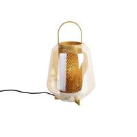 QAZQA Art deco tafellamp goud met amber glas 23 cm - Kevin