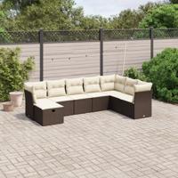 8-delige Loungeset met kussens poly rattan bruin