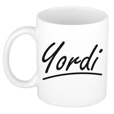 Yordi Naam koffiemok - beker - met sierlijke letters - wit - 300 ml - Cadeau - Heren